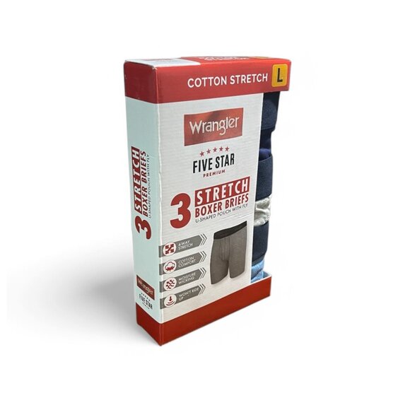 Wrangler Five Star 3-Pack Cotton Stretch Boxer Briefs, Size L, Navy, Gray, Blue - Picture 2 of 6